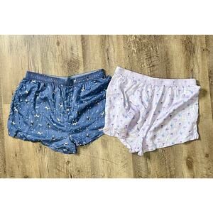 VS Pink Themed Boxy Sleepwear Pajama Satin Bottoms Shorts, 2 Pairs Sz Med, NWOT